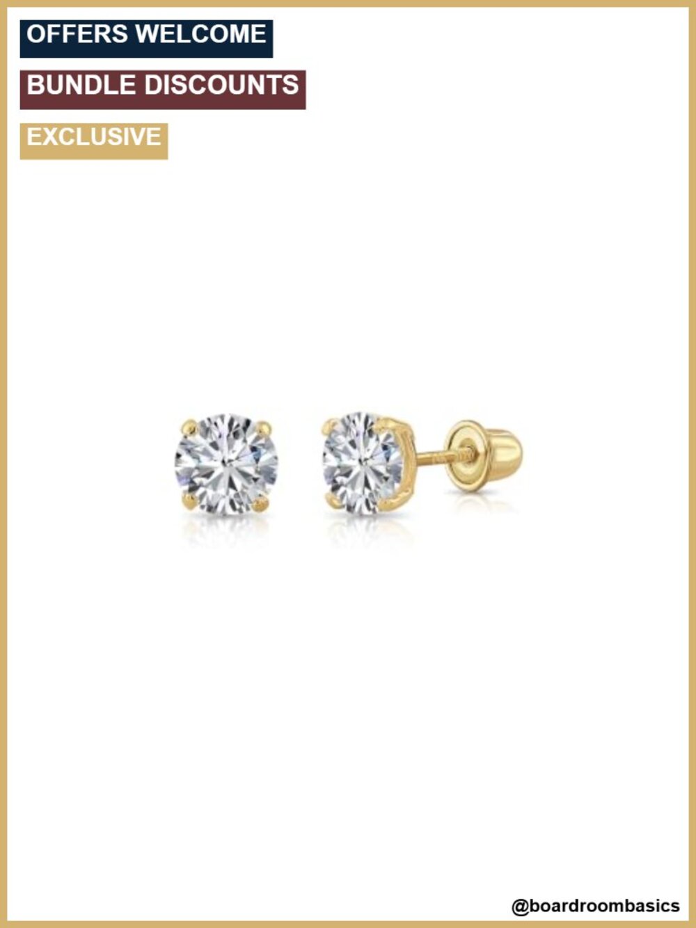 14k Yellow Gold Solitaire Round Cubic Zirconia Stud Earrings Screw-back